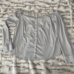 Express Off-shoulder pin stripe button down top